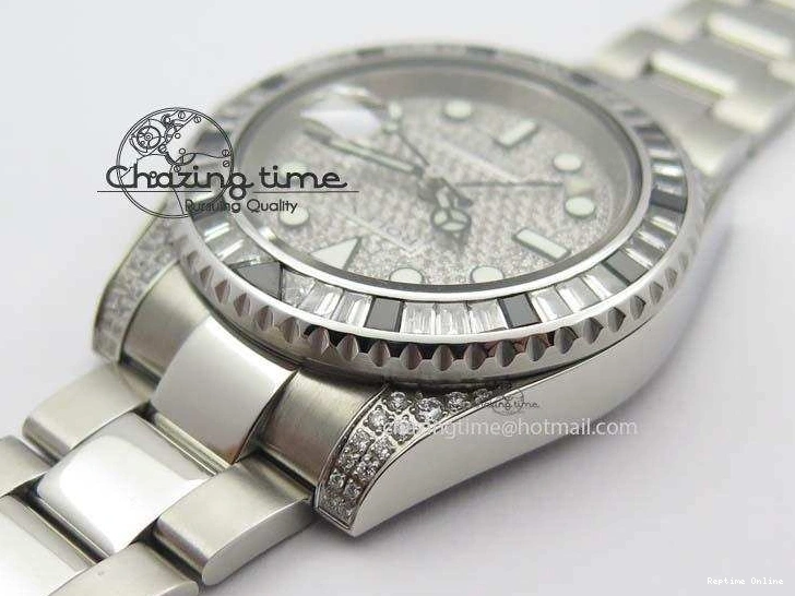 0226 Soft GMT-Master II 116759 SS Bp-Maker Black Ruby Crystal Diamond Dial On SS Bracelet A 3766